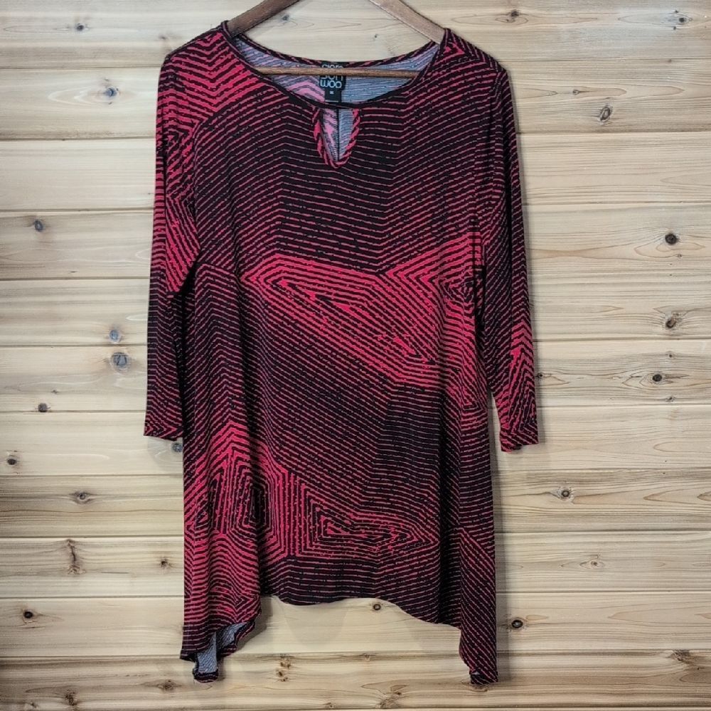 Clara Sun Woo top Womens XL Red Black Blouse Art‎ Lagenlook